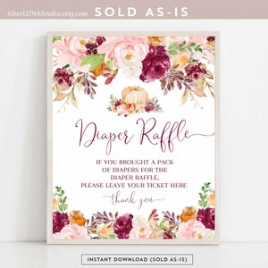 Burgundy Fall Pumpkin Diaper Raffle Sign Baby Shower Brunch Bridal Brunch Decor Decors Decorations Sign Instant Download AL28