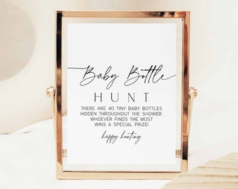 Minimalist Baby Shower Decor Baby Bottle Hunt Game Sign Black and White Modern Baby Shower Decors Digital Printable Instant Download 799V1