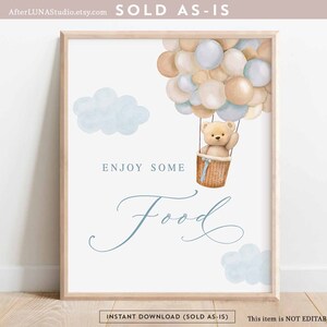 Boy Teddy Bear Mongolfiera Baby Shower Decor Godetevi un po' di cibo Possiamo Beary Wait Decor Download immediato stampabile digitale 905V1