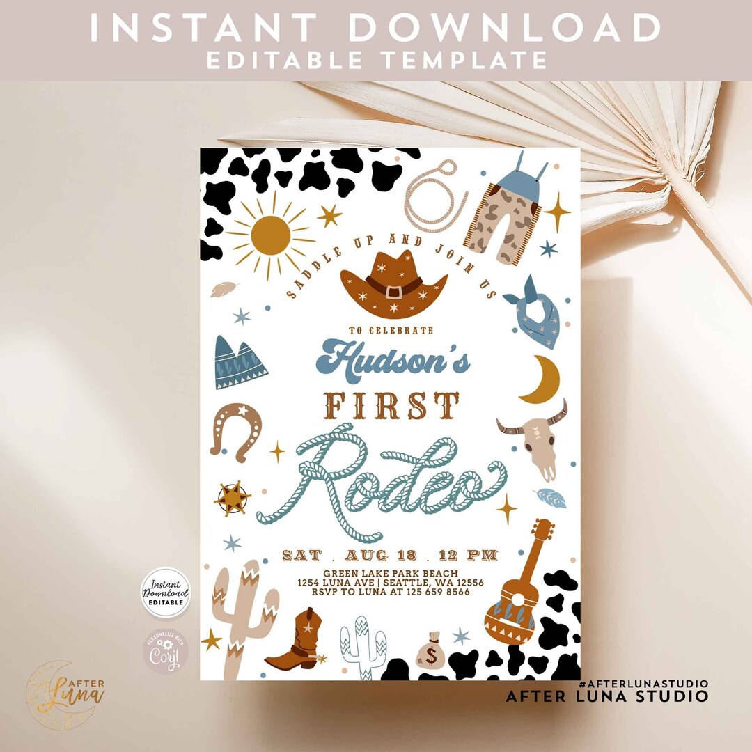 My First Rodeo Invitatioons Editable ANY AGE Cowboy My First Rodeo Invitation Birthday Invite Ranch ...