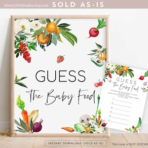 Fruits de légumes cultivés localement Devinez le jeu de nourriture pour bébé Farmers Market Baby Shower Saupoudrer Jeu Jeux Imprimable Téléchargement instantané numérique 361V1