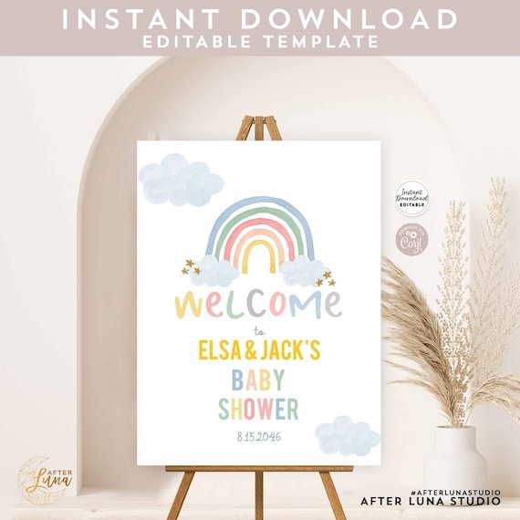 EDITABLE Pastel Rainbow Baby Shower Sprinkle Gender Neutral Boy Girl Welcome Sign Decor Decoration Signs (Digital Printable File) 213V1