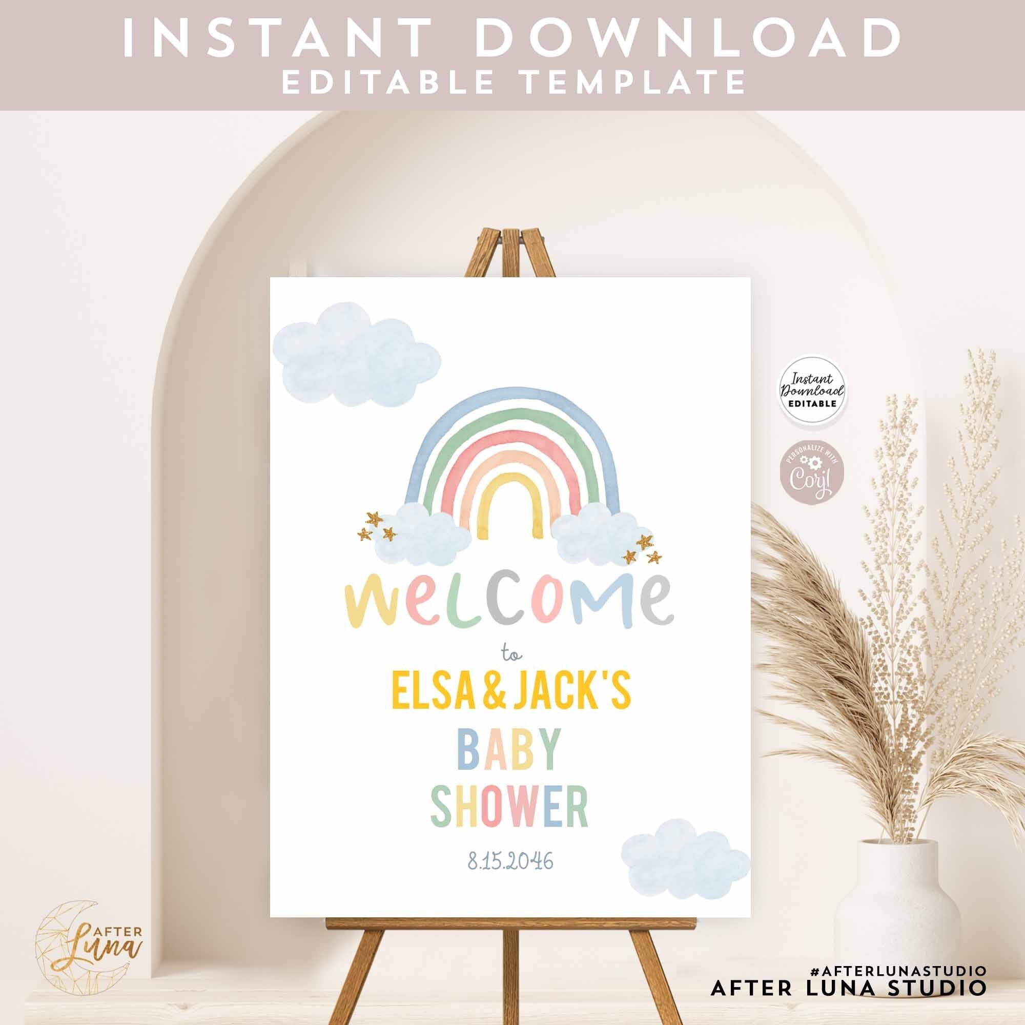 EDITABLE Pastel Rainbow Baby Shower Sprinkle Gender Neutral Boy Girl Welcome Sign Decor Decoration Signs (Digital Printable File) 213V1