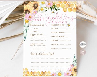 Editable Sunflower Pink Daisy Bee Bumble Baby Predictions and Advice What Will Baby Bee Game Printable Instant Download 800V1