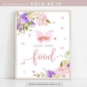 Purple Pink Butterfly Food Table Sign Blush Pink Purple Butterfly Baby Shower Sprinkle Decor Digital Printable  Instant Download AL179