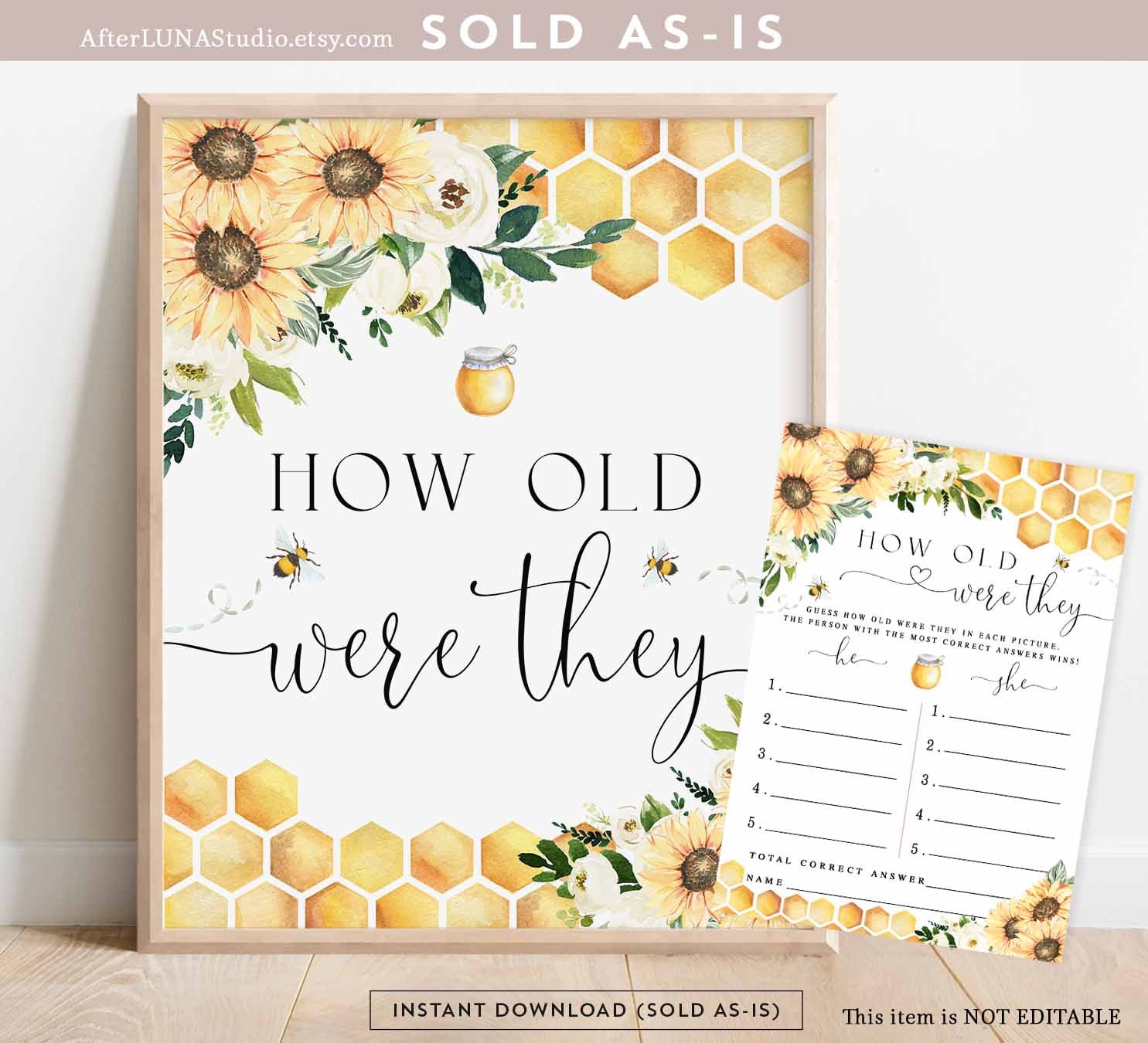 Sunflower Bee Guess How Old Were They Couples Age Shower Game Bee Meant To Bee Wedding Couple Shower Game Printable Instant Download 846BR1