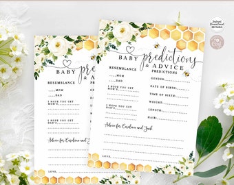 Editable Bee Personalized Baby Predictions and Advice What Will Baby Bee Gender Neutral Reveal Game Printable Instant Download 845V1