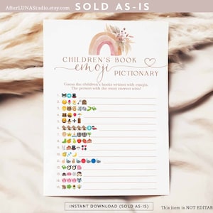 Boho arc-en-ciel enfants livre Emoji jeu rose pampa herbe Boho arc-en-ciel bébé douche Decor jeux imprimable téléchargement immédiat 530V1