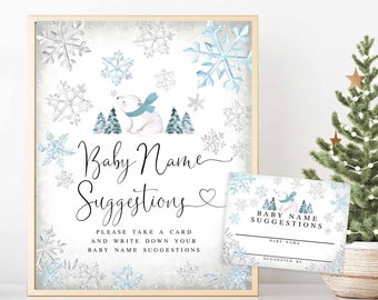 Winter Blue Snowflake Boy Polar Bear Baby Name Suggestions Card Game Virtual Baby Shower Games Digital Printable Instant Download 874V1