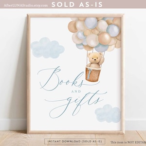 Ragazzo Teddy Bear Mongolfiera Baby Shower Decor Libri e regali Iscriviti Possiamo Beary Wait Decor Digitale stampabile Download immediato 905V1
