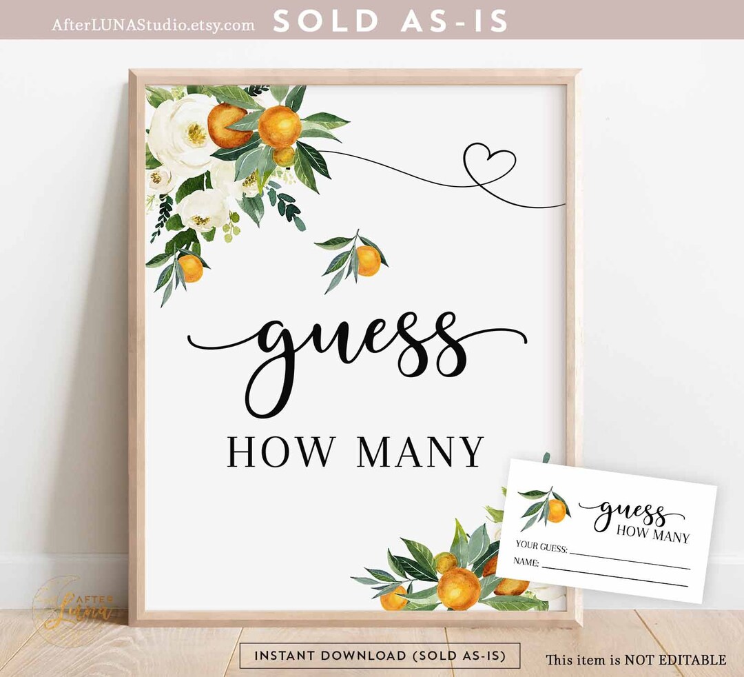 Orange Citrus Guess How Many Game Sign White Rustic A Little Cutie is ...
