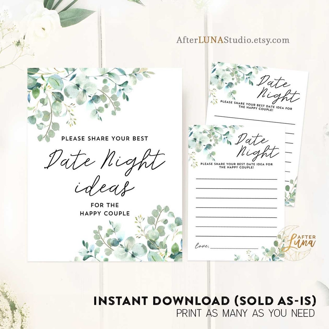 Date Jar Bridal Shower Games Printable Date Ideas for the New - Etsy