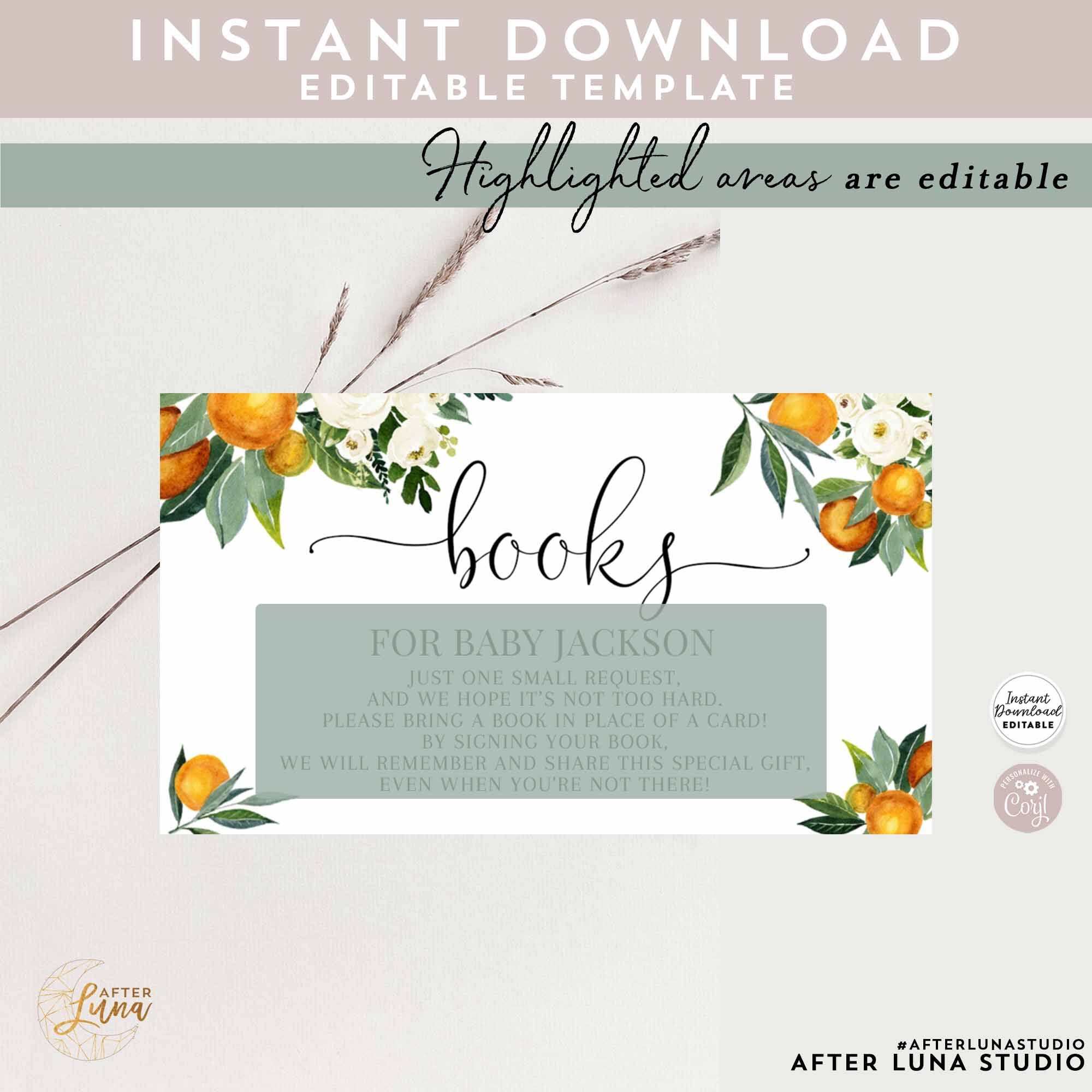 Book Insert Examples Editable Book Insert Orange A Little Cutie Baby Shower Book Request ...