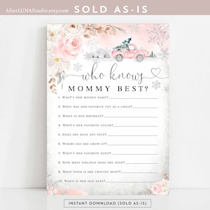 Winter Pink Truck Snowflake Who Knows Mommy Best Game Virtual Baby Shower Games Instant Download 1235V7