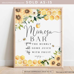 Sunflower Bee Mimosa Bar Sign Bride To Bee Meant To Bee Wedding Couple Shower Decor Decoration Digital Printable Instant Download 846BR1