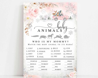 Winter Woodland Pink Truck Baby Shower Spiel Tierbabys Spiel druckbares Spiel Virtuelle Baby Shower Spiele Sofort Download 1319V1