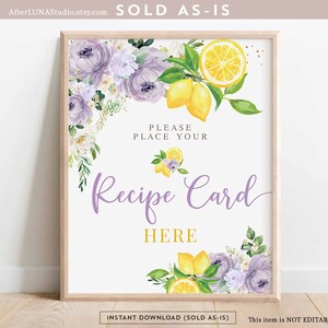 Lavanda roxo limão chá de panela decoração receita cartão sinal cítrico limão ela encontrou seu aperto principal para impressão download instantâneo 157BR6