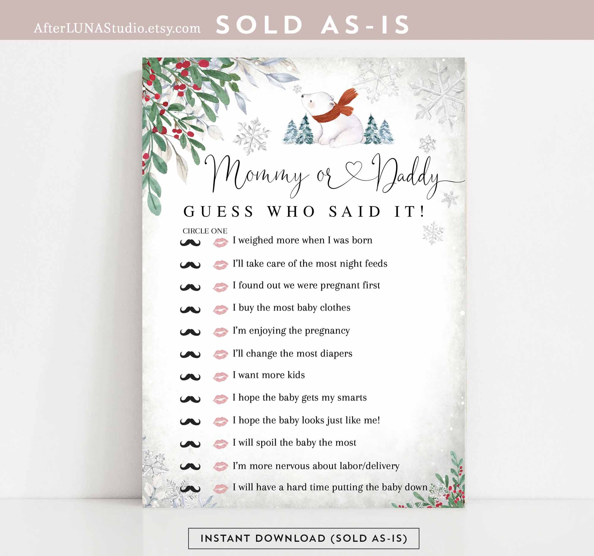 Winter Christmas Polar Bear Guess Who Said It Game Baby Shower - Etsy