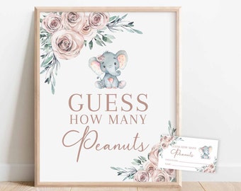 Mauve Pink Boho Elephant Baby Shower Guess How Many Peanuts Game Printable Little Peanut Baby Shower Sprinkle Games Instant Download 274V1