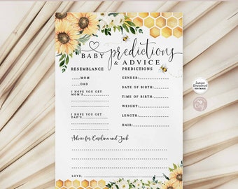 Editable Bee Sunflower Baby Predictions and Advice What Will Baby Bee Gender Neutral Reveal Game Printable Instant Download 846V1