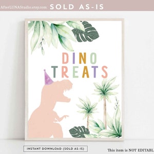 Pink Purple T Rex Two Rex Three Rex Birthday Decor Dino Treats Sign Decor Jurassic Birthday Decor Printable Instant Download 244V2