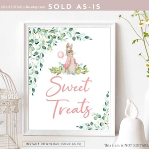Girl Flopsy Pink Peter Rabbit Sweet Treats Sign Rabbit Sign Peter Rabbit Baby Shower Decoration Decor Printable Instant Download 1455K2