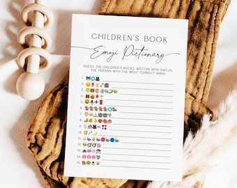 Minimalist Children&#39;s Book Emoji Baby Book Emoji Pictionary Black and White Modern Baby Shower Games Printable Instant Download 799V1