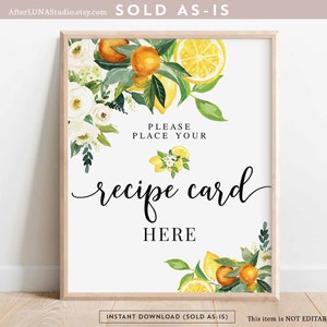 Branco floral laranja limão chá de panela decoração receita cartão sinal cítrico ela encontrou seu aperto principal para impressão download instantâneo 294br3