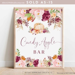 Burgundy Fall Pumpkin Candy Apple Bar Sign Baby Shower Brunch Bridal Brunch Decor Decors Decorations Sign Instant Download AL28