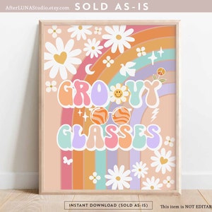 Groovy Birthday Party Decor 70&#39; Daisy Groovy Glasses Sign Decor Groovy Rainbow Hippie Verjaardagsdecoratie Afdrukbare Instant Download 633K4