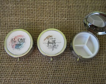 Christian Quotes Themed Three-Compartment Pill Box OR Compact Mirror - (Choose your style and image)