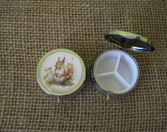 Squirrel in Flowers Themed Three-Compartment Pill Box (Choose your image)