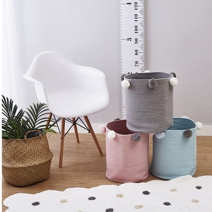 Large Cotton Rope Basket 14''x13'' 37 X 32cm Baby Laundry Basket Woven Blanket Basket Nursery Bin Toy storage basket Kids storage basket image 5