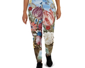 Pantalon de jogging Ambrosius Bosschaert pour femme, bouquet de fleurs sur un rebord - impression d'art vintage inspirée de la mode, cadeau pour amateur d'art