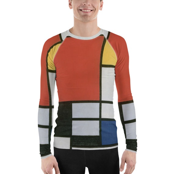 Men's Rash Guard  Mondriaan  Composition in Red, Yellow and Blue - Art and Fashion