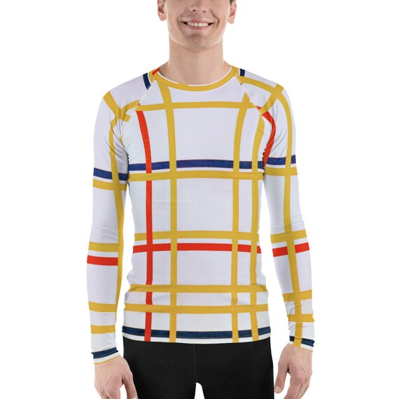 Men's Rash Guard  Mondriaan  Abstract Composition - Aesthetic Inspired Fashion Vintage Art Print Gift for Art Lover