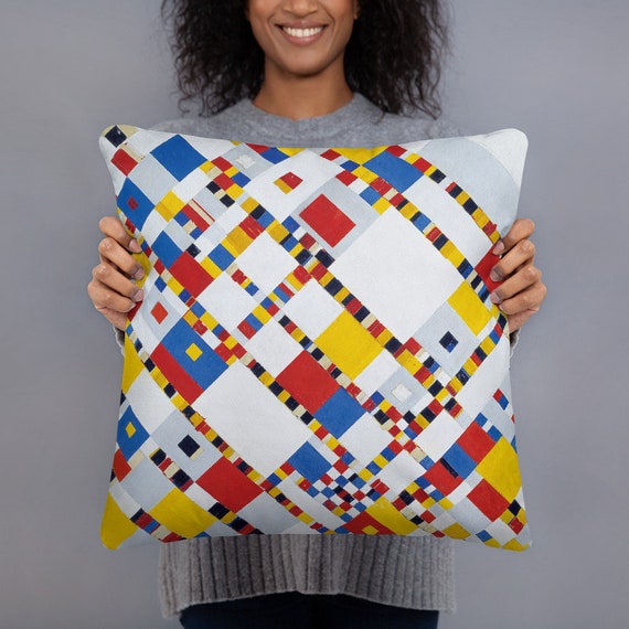 Basic Decorative Pillow  Mondriaan  Victoria Boogie Woogie - Aesthetic Inspired Fashion Vintage Art Print Gift for Art Lover