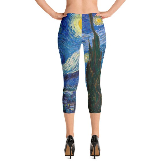 Vincent van Gogh  Starry Night  Capri Leggings - Aesthetic Inspired Fashion Vintage Art Print Gift for Art Lover