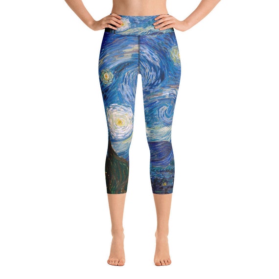 Vincent van Gogh  Starry Night  Yoga Capri Leggings - Aesthetic Inspired Fashion Vintage Art Print Gift for Art Lover