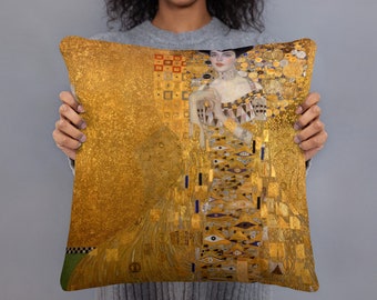 Basic Decorative Pillow  Gustav Klimt  Portrait - Aesthetic Inspired Fashion Vintage Art Print Gift for Art Lover