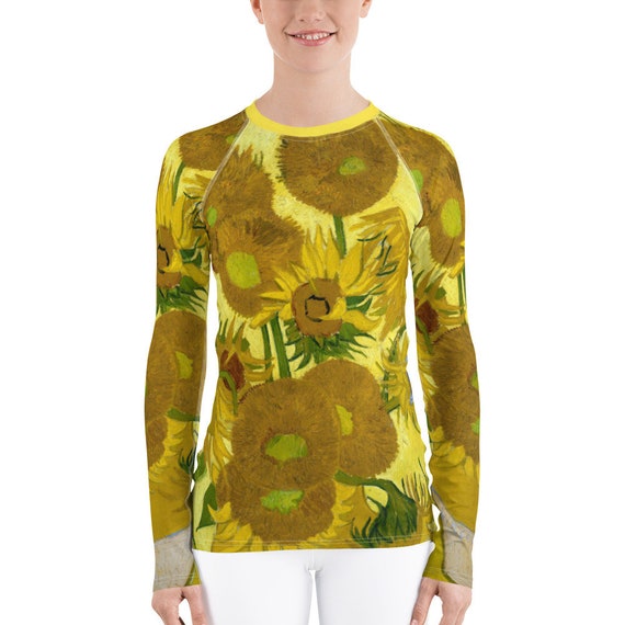 Women's Rash Guard  Vincent van Gogh  SunFlowers in Vase - Aesthetic Inspired Fashion Vintage Art Print Gift for Art Lover