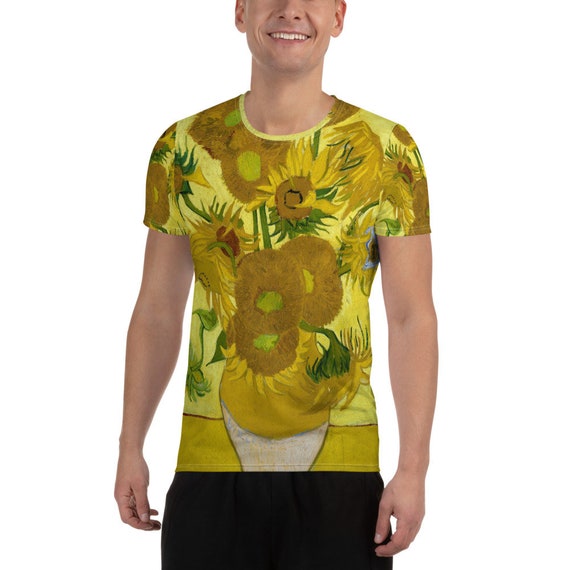 All-Over Print Men's Athletic T-shirt  Vincent van Gogh  SunFlowers in a Vase - Fashion Art