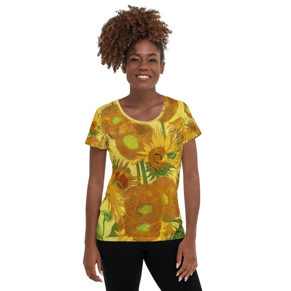 All-Over Print Women's Athletic T-shirt. Vincent van Gogh, SunFlowers in a Vase - Fashion Art