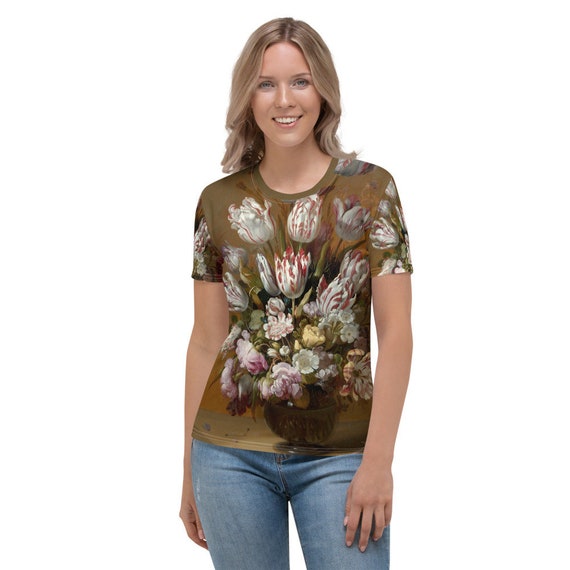 Women's T-shirt  Hans Bollongier. Still Life with Flowers - Aesthetic Inspired Fashion Vintage Art Print Gift for Art Lover