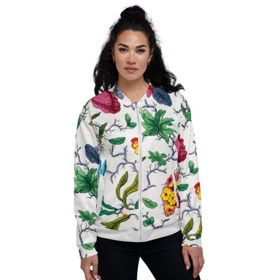 Unisex Bomber Jacket  Multi colored floral pattern - Aesthetic Inspired Fashion Vintage Art Print Gift for Art Lover