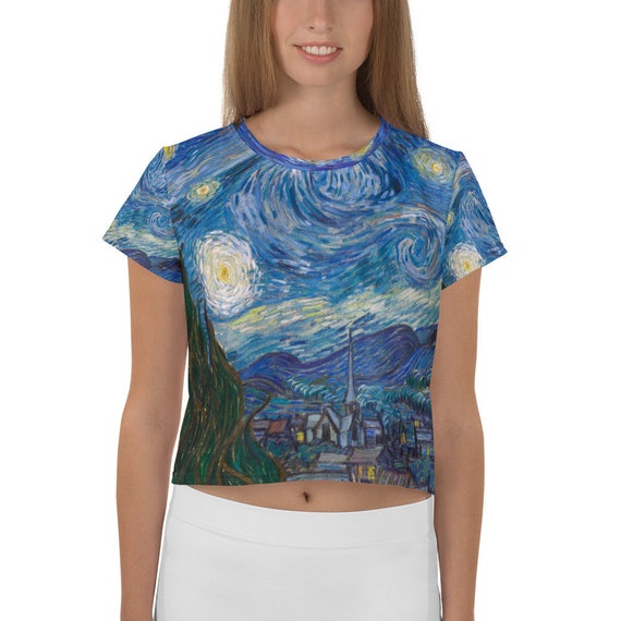 Vincent van Gogh  Starry Night  All-Over Print Crop Tee - Aesthetic Inspired Fashion Vintage Art Print Gift for Art Lover
