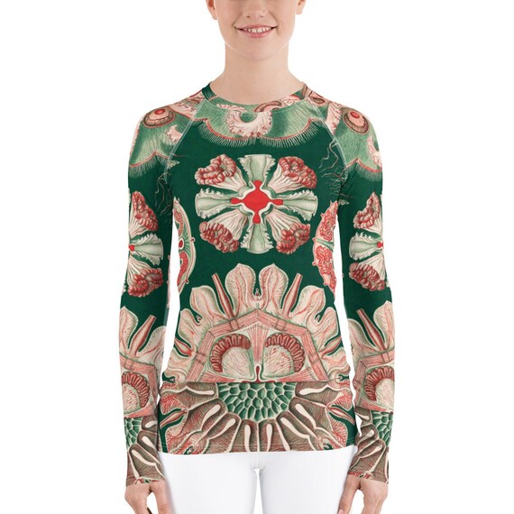 Women's Rash Guard  Ernst Haeckel, Art Forms from Nature - Aesthetic Inspired Fashion Vintage Art Print Gift for Art Lover