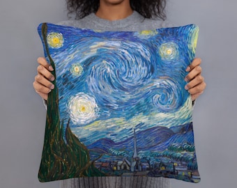 Vincent van Gogh  Starry Night  Basic Pillow - Aesthetic Inspired Fashion Vintage Art Print Gift for Art Lover