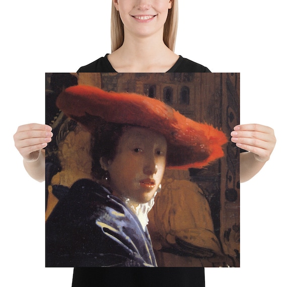 Poster  Johannes Vermeer  Girl with a Red Hat - Aesthetic Inspired Wall Art Vintage Art Print Gift for Art Lover