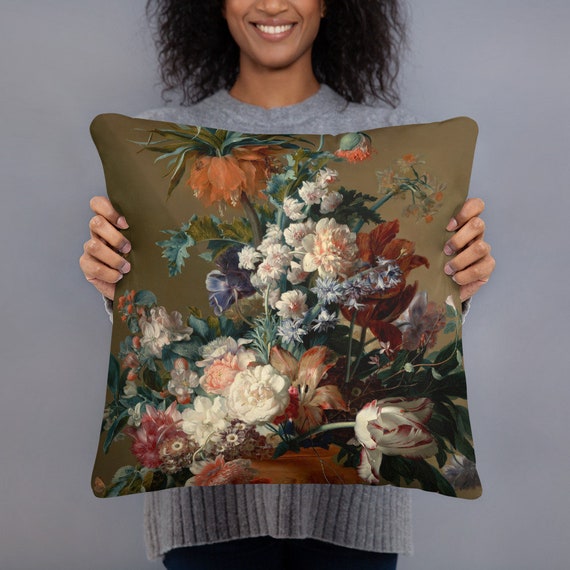 Basic Decorative Pillow  Jan van Huysum  Still Life with Flowers - Aesthetic Inspired Fashion Vintage Art Print Gift for Art Lover